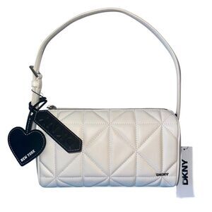 DKNY Ginger Top Zip White Quilted Faux Leather Shoulder Bag w/ NY Heart Charm